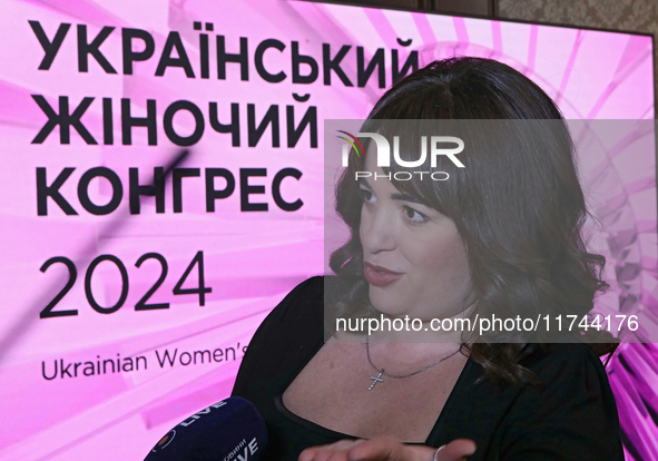 Ukrainian MP Lesia Zaburanna attends the Eighth Ukrainian Women's Congress in Kyiv, Ukraine, on November 5, 2024. This year's theme is ''Wom...