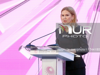 Deputy Speaker of the Verkhovna Rada of Ukraine, Olena Kondratiuk, delivers a speech during the opening of the Eighth Ukrainian Women's Cong...