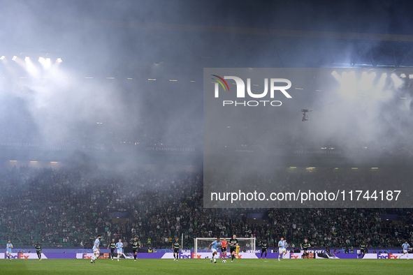 Manuel Akanji of Manchester City is in action during the UEFA Champions League match between Sporting CP and Manchester City at Jose Alvalad...