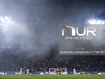 Manuel Akanji of Manchester City is in action during the UEFA Champions League match between Sporting CP and Manchester City at Jose Alvalad...