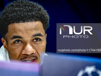 PSV Eindhoven midfielder Malik Tillman speaks during the press conference after the match between PSV and Girona at the Philips Stadium for...