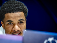 PSV Eindhoven midfielder Malik Tillman speaks during the press conference after the match between PSV and Girona at the Philips Stadium for...