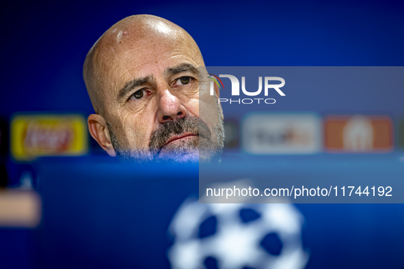 PSV Eindhoven trainer Peter Bosz speaks during the press conference after the match between PSV and Girona at the Philips Stadium for the UE...