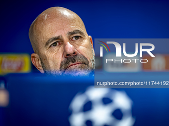 PSV Eindhoven trainer Peter Bosz speaks during the press conference after the match between PSV and Girona at the Philips Stadium for the UE...