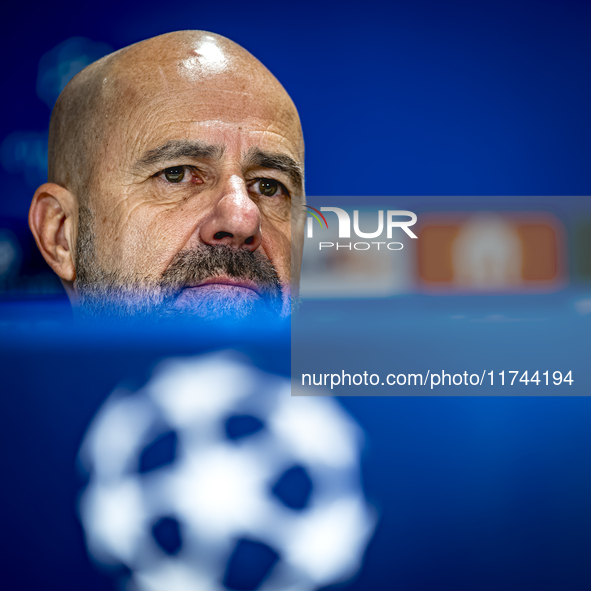 PSV Eindhoven trainer Peter Bosz speaks during the press conference after the match between PSV and Girona at the Philips Stadium for the UE...