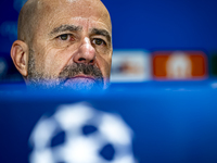 PSV Eindhoven trainer Peter Bosz speaks during the press conference after the match between PSV and Girona at the Philips Stadium for the UE...