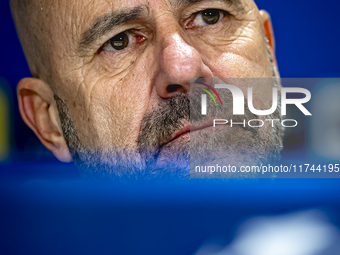 PSV Eindhoven trainer Peter Bosz speaks during the press conference after the match between PSV and Girona at the Philips Stadium for the UE...