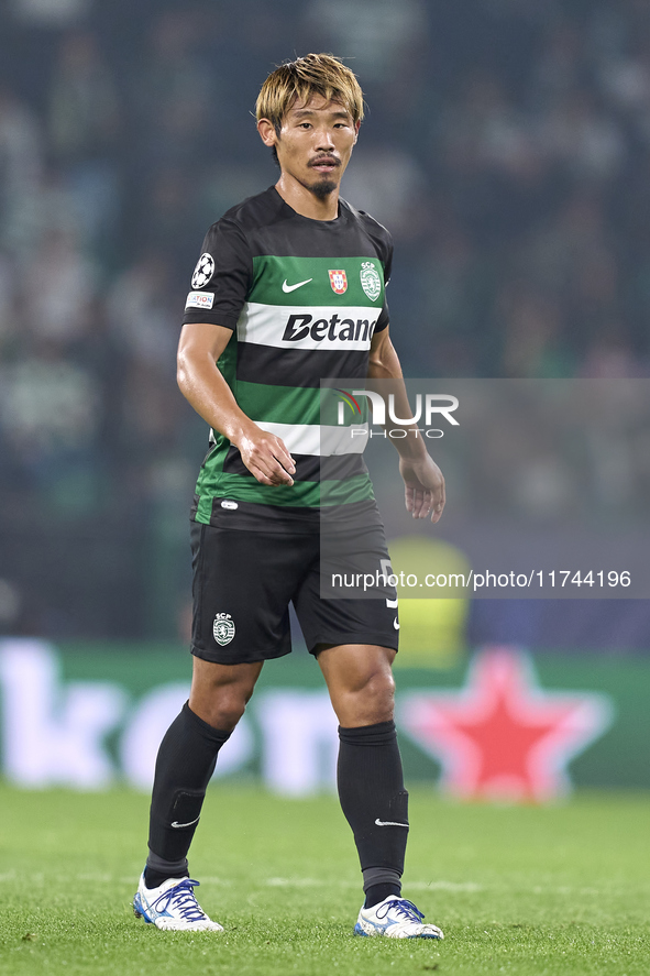 Hidemasa Morita of Sporting CP reacts during the UEFA Champions League match between Sporting CP and Manchester City at Jose Alvalade Stadiu...