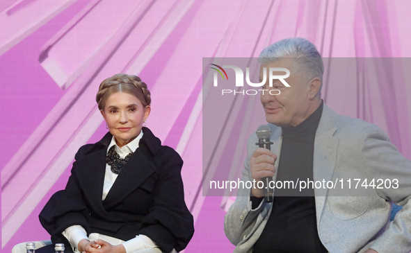 Yulia Tymoshenko, the Batkivshchyna party leader and MP, and Petro Poroshenko, the European Solidarity party leader and MP, attend the Eight...