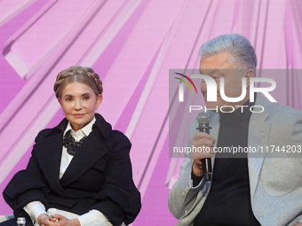 Yulia Tymoshenko, the Batkivshchyna party leader and MP, and Petro Poroshenko, the European Solidarity party leader and MP, attend the Eight...