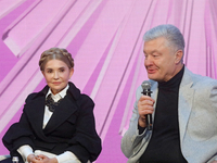 Yulia Tymoshenko, the Batkivshchyna party leader and MP, and Petro Poroshenko, the European Solidarity party leader and MP, attend the Eight...