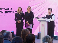 Deputy Speaker of the Verkhovna Rada of Ukraine Olena Kondratiuk, MP Mariia Ionova, and Ukrainian Women's Congress co-founder Svitlana Voits...