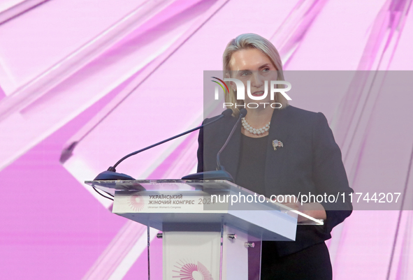 Ambassador of the United States to Ukraine Bridget Brink attends the opening of the Eighth Ukrainian Women's Congress in Kyiv, Ukraine, on N...