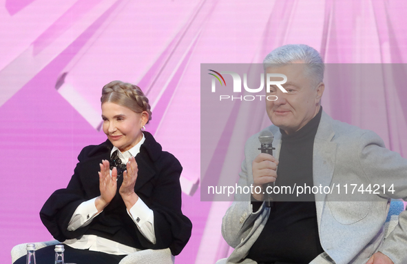 Yulia Tymoshenko, the Batkivshchyna party leader and MP, and Petro Poroshenko, the European Solidarity party leader and MP, attend the Eight...