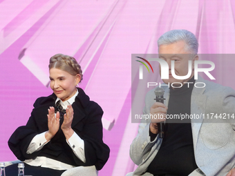 Yulia Tymoshenko, the Batkivshchyna party leader and MP, and Petro Poroshenko, the European Solidarity party leader and MP, attend the Eight...