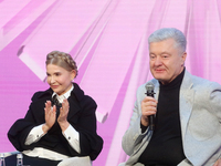 Yulia Tymoshenko, the Batkivshchyna party leader and MP, and Petro Poroshenko, the European Solidarity party leader and MP, attend the Eight...