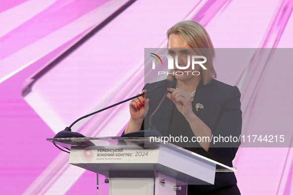 Ambassador of the United States to Ukraine Bridget Brink attends the opening of the Eighth Ukrainian Women's Congress in Kyiv, Ukraine, on N...