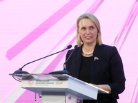 Ambassador of the United States to Ukraine Bridget Brink attends the opening of the Eighth Ukrainian Women's Congress in Kyiv, Ukraine, on N...