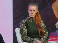 Oksana Rubaniak, the commander of the platoon of unmanned aerial systems of the Ukrainian Armed Forces, attends the Eighth Ukrainian Women's...