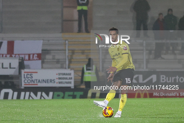 Number 15, Terence Vancooten of Burton Albion, is in action during the Sky Bet League 1 match between Burton Albion and Crawley Town at the...