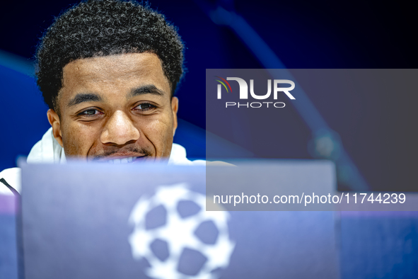 PSV Eindhoven midfielder Malik Tillman speaks during the press conference after the match between PSV and Girona at the Philips Stadium for...