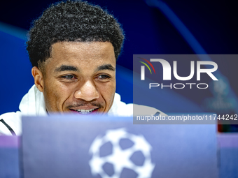 PSV Eindhoven midfielder Malik Tillman speaks during the press conference after the match between PSV and Girona at the Philips Stadium for...