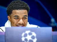 PSV Eindhoven midfielder Malik Tillman speaks during the press conference after the match between PSV and Girona at the Philips Stadium for...