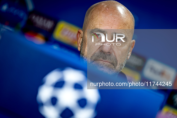 PSV Eindhoven trainer Peter Bosz speaks during the press conference after the match between PSV and Girona at the Philips Stadium for the UE...