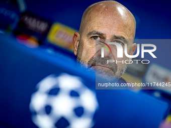 PSV Eindhoven trainer Peter Bosz speaks during the press conference after the match between PSV and Girona at the Philips Stadium for the UE...