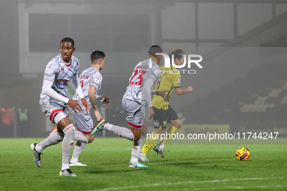 Number 8, Charlie Webster of Burton Albion, tries to find space for an attacking run during the Sky Bet League 1 match between Burton Albion...