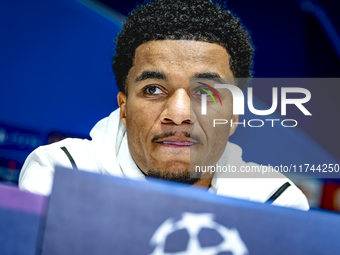 PSV Eindhoven midfielder Malik Tillman speaks during the press conference after the match between PSV and Girona at the Philips Stadium for...