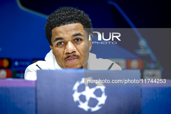 PSV Eindhoven midfielder Malik Tillman speaks during the press conference after the match between PSV and Girona at the Philips Stadium for...