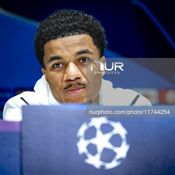 PSV Eindhoven midfielder Malik Tillman speaks during the press conference after the match between PSV and Girona at the Philips Stadium for...