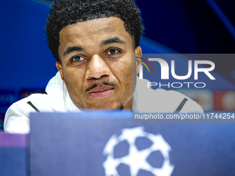 PSV Eindhoven midfielder Malik Tillman speaks during the press conference after the match between PSV and Girona at the Philips Stadium for...