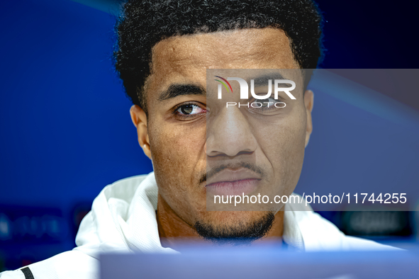 PSV Eindhoven midfielder Malik Tillman speaks during the press conference after the match between PSV and Girona at the Philips Stadium for...