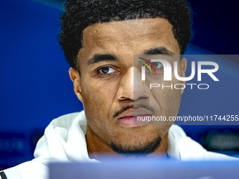 PSV Eindhoven midfielder Malik Tillman speaks during the press conference after the match between PSV and Girona at the Philips Stadium for...