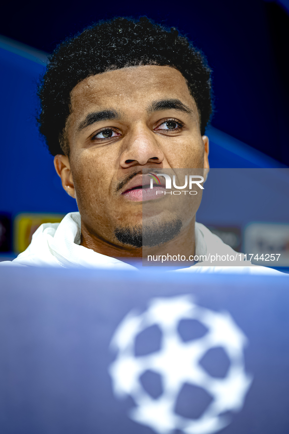 PSV Eindhoven midfielder Malik Tillman speaks during the press conference after the match between PSV and Girona at the Philips Stadium for...