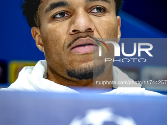 PSV Eindhoven midfielder Malik Tillman speaks during the press conference after the match between PSV and Girona at the Philips Stadium for...