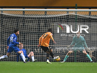 Amaru Kaunda (37 Cambridge United) shoots and scores 1-0 during the EFL Trophy match between Cambridge United and Chelsea Under 21s at the C...