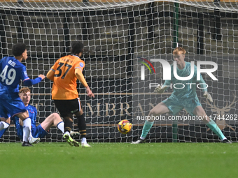 Amaru Kaunda (37 Cambridge United) shoots and scores 1-0 during the EFL Trophy match between Cambridge United and Chelsea Under 21s at the C...