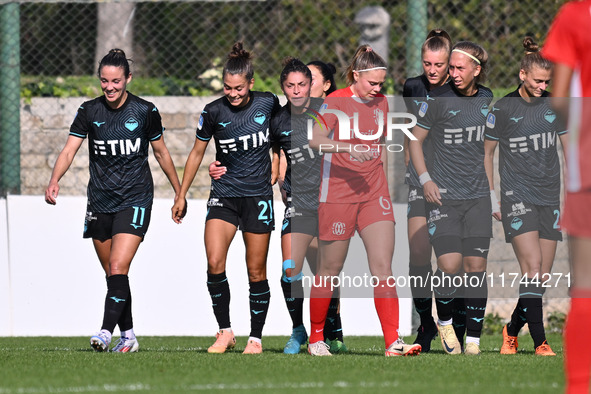 Sofia Colombo of S.S. Lazio celebrates after scoring the goal to make it 3-0 during the round of 16 of Coppa Italia Femminile between S.S. L...