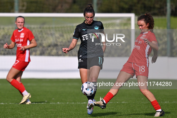 Clarisse Le Bihan of S.S. Lazio and Alma Hilaj of F.C. Como Women participate in the round of 16 of Coppa Italia Femminile between S.S. Lazi...