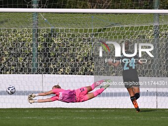 Kerttu Karresmaa of S.S. Lazio suffers as Miriam Picchi of F.C. Como Women scores the goal to make it 4-1 during the round of 16 of Coppa It...