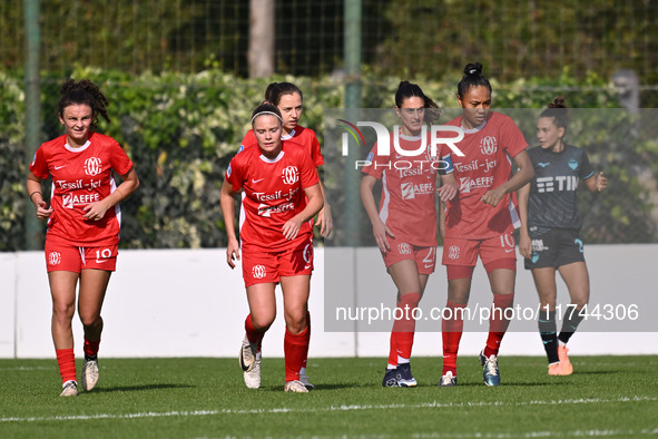 Miriam Picchi of F.C. Como Women celebrates after scoring the goal of 4-1 during the round of 16 of Coppa Italia Femminile between S.S. Lazi...