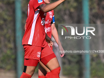 Miriam Picchi of F.C. Como Women celebrates after scoring the goal of 4-1 during the round of 16 of Coppa Italia Femminile between S.S. Lazi...