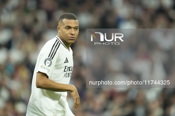 Kylian Mbappe centre-forward of Real Madrid and France during the UEFA Champions League 2024/25 League Phase MD4 match between Real Madrid C...