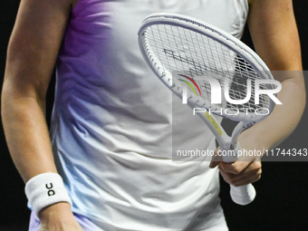 RIYADH, SAUDI ARABIA - NOVEMBER 05: Iga Swiatek of Poland during her match against Coco Gauff of USA, on day 4 of the 2024 WTA Finals, part...