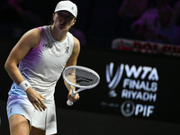 RIYADH, SAUDI ARABIA - NOVEMBER 05: Iga Swiatek of Poland during her match against Coco Gauff of USA, on day 4 of the 2024 WTA Finals, part...