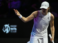 RIYADH, SAUDI ARABIA - NOVEMBER 05: Iga Swiatek of Poland during her match against Coco Gauff of USA, on day 4 of the 2024 WTA Finals, part...