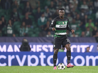 Ousmane Diomande of Sporting CP plays during the UEFA Champions League match between Sporting CP and Manchester City at Jose Alvalade Stadiu...